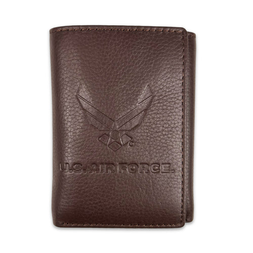 Air Force Wings Genuine Leather Trifold Wallet (Brown)