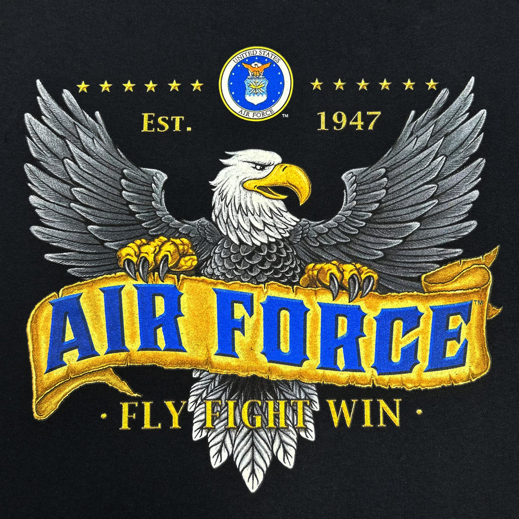 Air Force Fly Fight Win Eagle Banner T-Shirt (Black)