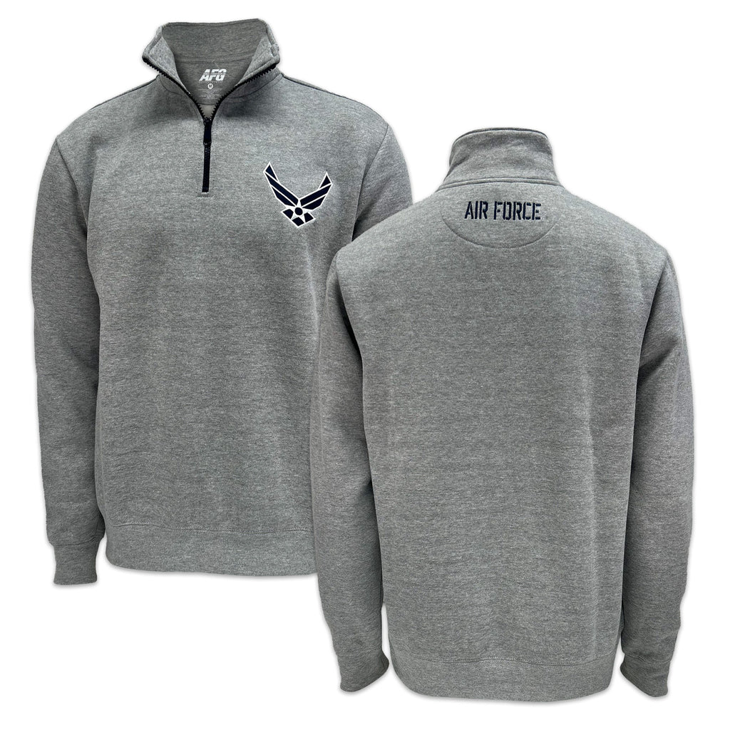 Air Force Wings Tackle Twill Embroidered Fleece Quarter Zip (Grey)