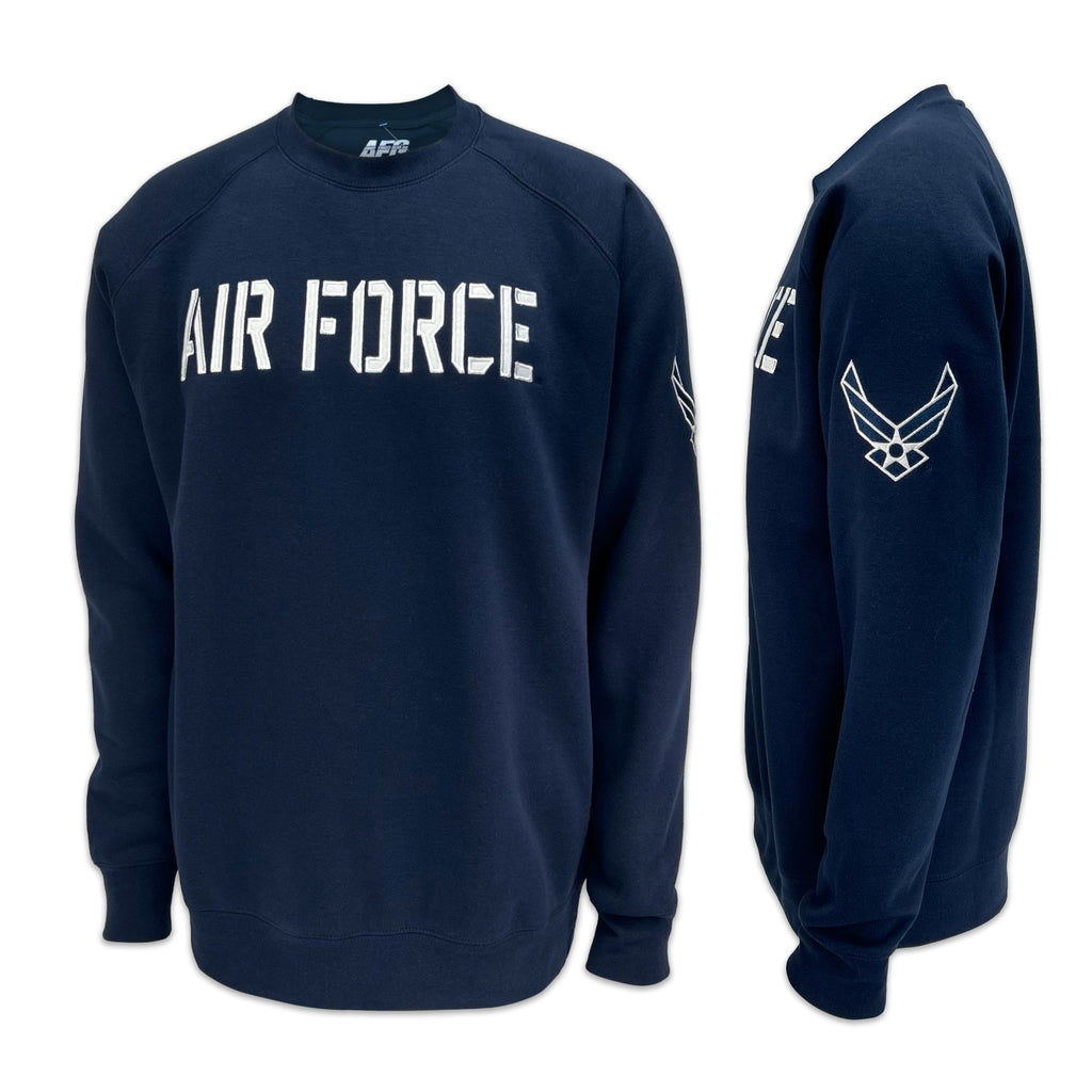 Air Force Wings Tackle Twill Embroidered Raglan Fleece Crewneck (Navy)