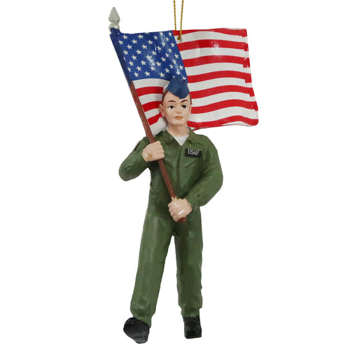 USAF Airman With Flag Ornament