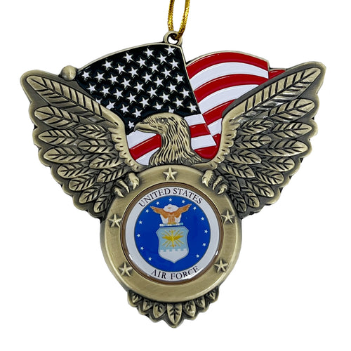 Air Force Seal/Eagle with American Flag Metal Ornament