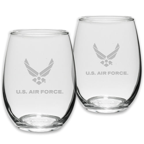 Air Force Wings Set of Two 21oz Stemless Wine Glasses (Clear)