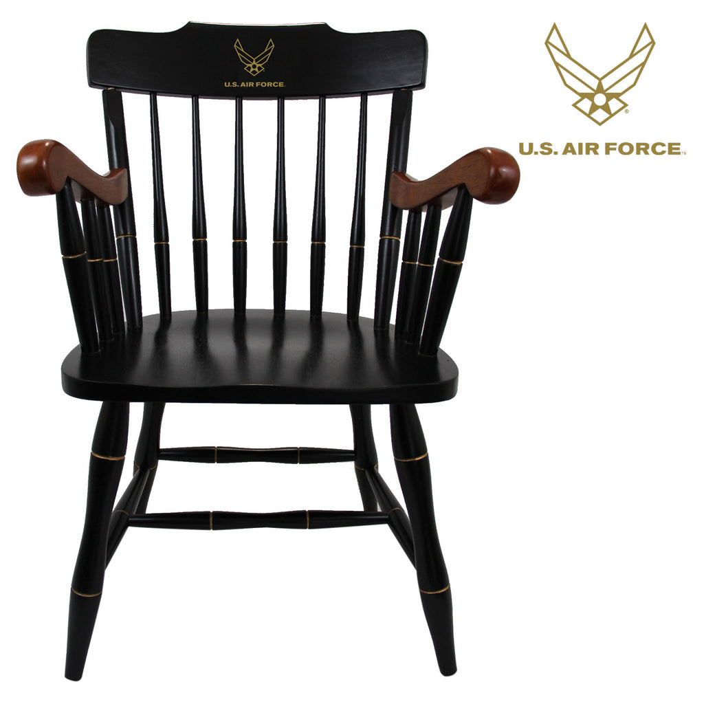 Air Force Wings Wooden Captain Chair (Black with Cherry Arms)