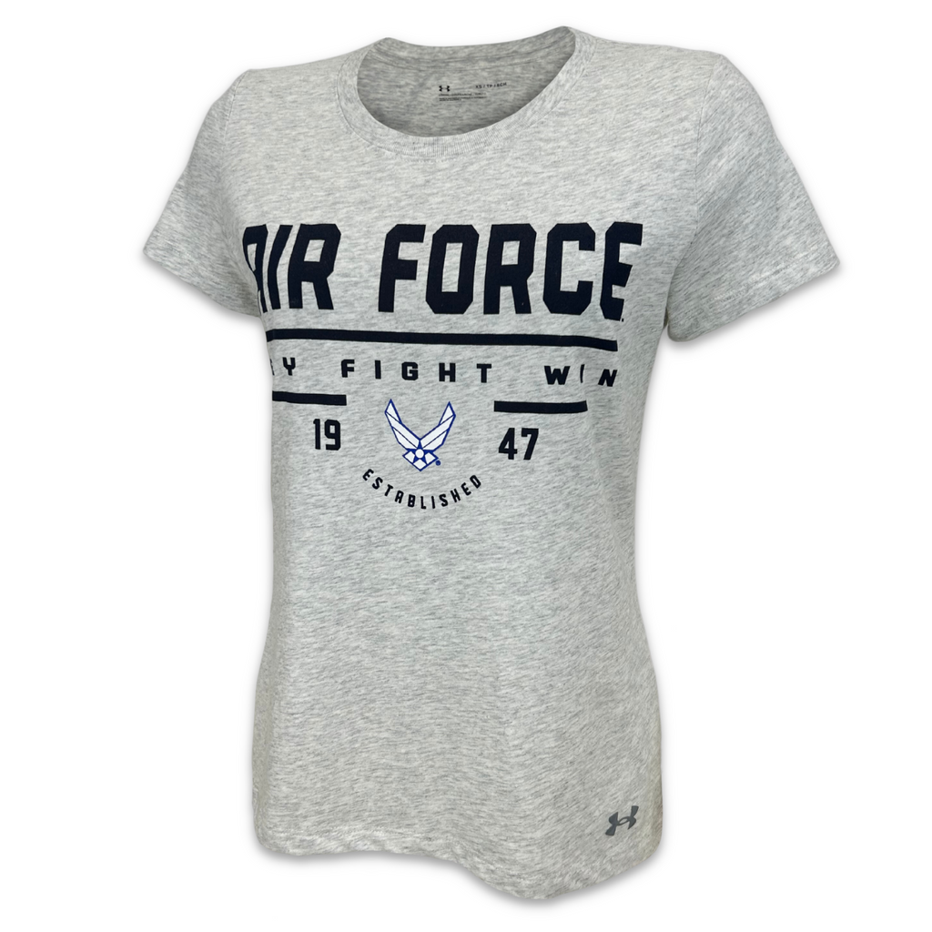 Air Force Ladies Under Armour Fly Fight Win T-Shirt (Silver Heather)